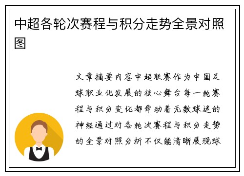 中超各轮次赛程与积分走势全景对照图